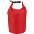 A red waterproof outdoor bag with a secure closure and a black clip handle. It has a logo on the surface.