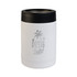 A drink bottle in white with a black lid and a palm tree logo on the front.