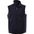 Men's softshell vest in navy blue featuring a high collar and zippered front, with branding on the garment.
