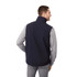 A navy softshell vest for men, featuring a high collar and a casual design. The back view shows a sleek, modern style.