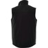 A black men's softshell vest featuring a high collar and a simple design with a logo on the back.