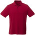 A red short sleeve polo shirt for men, featuring a collar and buttons, with a logo on the front.