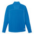 A blue knit quarter zip jumper for men with a subtle patterned design on the back and a logo.
