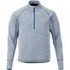 A light grey knitted jumper featuring a half zip and raglan sleeves, with a contrasting blue zip detail.