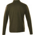 A men's quarter zip sweater in dark green with long sleeves, featuring a back view. It has a logo detail.