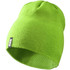 A vibrant green unisex beanie made of knit fabric, featuring a small logo.
