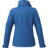 A women's softshell jacket in a vibrant blue colour with a sleek, modern design and a logo on the back.