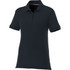 A women's short sleeve polo shirt in dark navy, featuring a classic collar and a logo on the chest.
