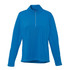 A bright blue women's quarter zip jumper with long sleeves and a zippered front. Features a logo on the fabric.