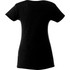 A black women's short sleeve tee with a fitted design and a smooth back. It features a logo.