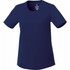 A navy blue short sleeve women's tech tee with a round neckline and a small logo.