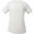 A white short sleeve tech tee for women, featuring a simple design and a logo on the back.