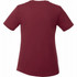 A maroon women's short sleeve tech tee featuring a simple design and a logo on the back.