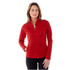 A women's red Okapi knit jacket with a zip front and a slim fit, featuring long sleeves and a logo.