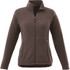 A women's polar fleece jacket in brown with a zip front and side pockets. The jacket features a branding logo.