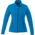 A women's polar fleece jacket in bright blue with a zip front and side pockets. It has branding on the collar.