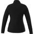 A black women's polar fleece jacket with a high collar and fitted design, featuring a logo on the back.