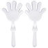 A pair of white hand-shaped clappers with clear handles, designed for making noise.