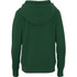 A women's fleece hoodie in a dark green colour, featuring a hood and long sleeves. It has a logo on the back.