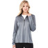 A grey women's half zip jacket with a smooth finish and a branding logo on the chest.