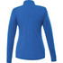 A women's half-zip jacket in blue, featuring long sleeves and a sleek design. Includes a logo on the back.