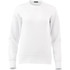 A white women's fleece crew jumper featuring a round neckline and long sleeves. Includes branding on the garment.