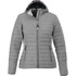 Packable women's jacket in grey, featuring a hood, zip closure, and two front pockets. Includes a logo.