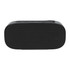 A Bluetooth speaker in black featuring a sleek design and side control buttons. It has a subtle logo on the surface.