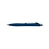 A blue plastic pen with a silver clip, featuring a sleek design and a branding logo.