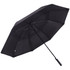 A black vented tipless golf umbrella with a sturdy handle and multiple canopy ribs for durability.