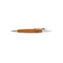 A bamboo pen featuring a sleek silver top and a natural bamboo body, designed for writing.