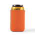 An orange stubby cooler for keeping drinks cold, featuring a can inside. It has a simple design and a logo.