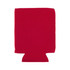 A red stubby cooler with a stitched edge, designed to hold beverages. It features a logo on the front.