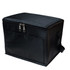 A black cooler bag with a zipper closure and side handle, featuring a front pocket.