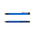 A blue metal pen with a black clip and tip. The design is sleek and modern, featuring a shiny finish.