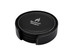 A round black coaster set with a matching holder, featuring a logo on the top coaster.