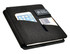 A black hands-free A5 portfolio with a slot for a smartphone and cardholder compartment. It features a logo.