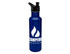 A drink bottle in navy blue with a black lid and a logo on the front.