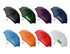 A range of eight golf umbrellas in black, green, purple, blue, orange, and white, each featuring a logo.
