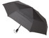 A black umbrella with an automatic open and close feature, featuring a curved handle and a brand logo.