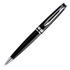 A sleek black ballpoint pen with silver accents and a logo, showcasing a classy design.