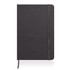 A black A5 notebook journal with a leather-look cover and an elastic band closure.
