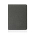 A grey A5 executive notebook with a smooth fabric texture and a subtle branding logo.