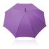 A purple umbrella with a sleek canopy design, featuring a black handle and a branding logo.