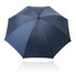 A 60cm long navy umbrella with a wooden handle and a logo on the canopy.