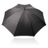A black 75cm umbrella with a wooden handle and a sleek design, featuring a logo on the canopy.
