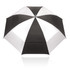 A black and white 75cm umbrella with a stylish design, featuring alternating panels and a central pole.