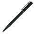 A black ballpoint pen with a sleek design and a gold band, featuring a clip on the cap.
