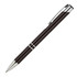 A metallic ballpoint pen in dark brown with silver accents, featuring a sleek design and a clip.