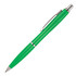 A green ballpoint pen with a sleek design and chrome accents, featuring a logo on the barrel.